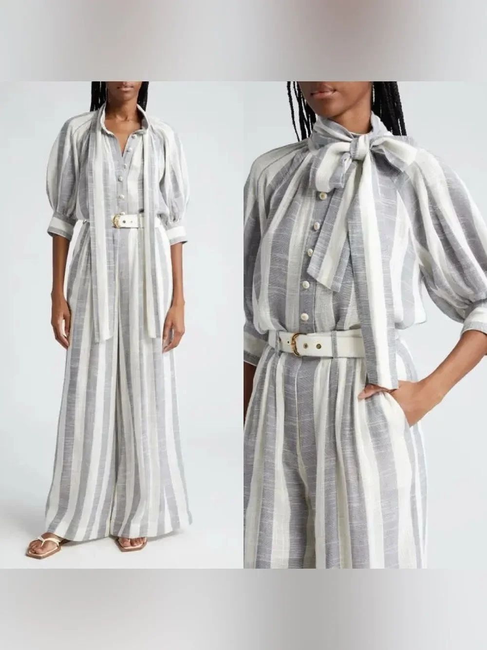 NEW ZIMMERMANN
Matchmaker Swing Stripe Tie Neck Button-Up Shirt